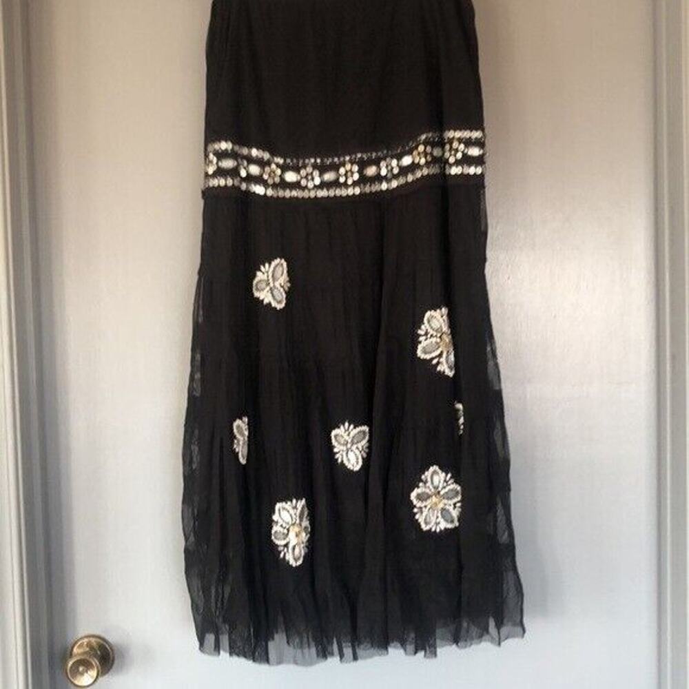 Anthropologie Basil & Maude Boho Lined Black Maxi Skirt Sequins & Beads Sz 6